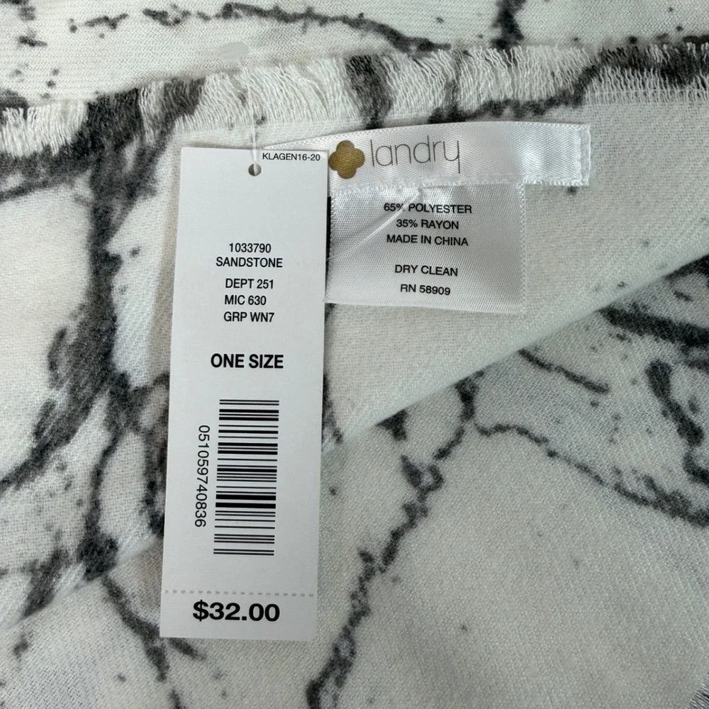 Landry White Marble Print Scarf‎ Wrap Shawl Lightweight Womens One Size